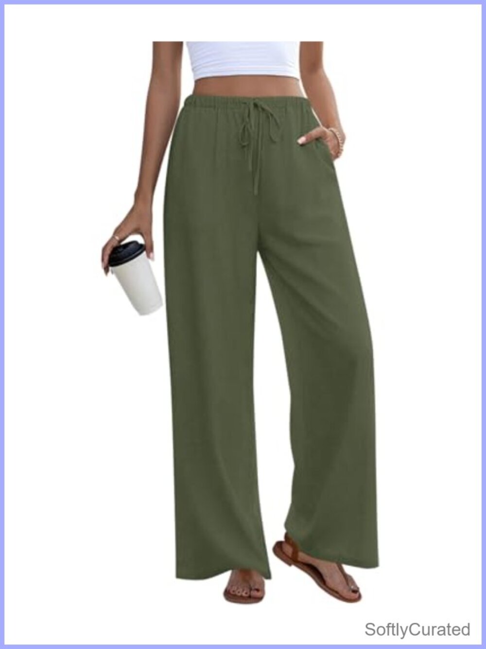 Women's Linen Palazzo Pants High Waist Wide Leg Summer Beach Trousers
